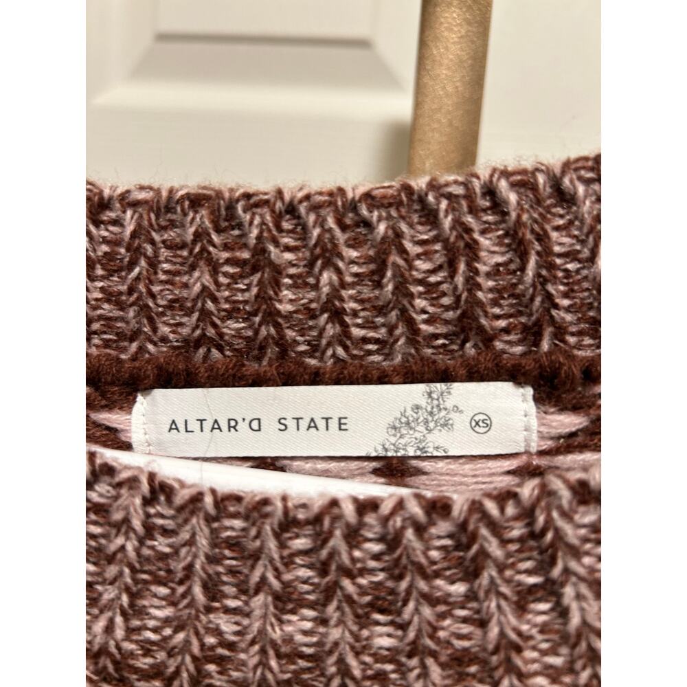 Altar’d State Elsa Chunky Knit Sweater, Burgundy/Pink, XS - Picture 4 of 9